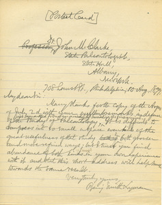 Letter from Benjamin Smith Lyman to John M. Clarke