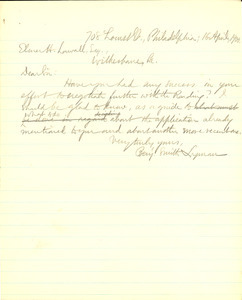 Letter from Benjamin Smith Lyman to Elmer H. Lawall,