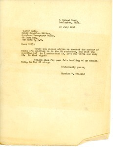 Letter from Charles L. Whipple to Charles L. Bade