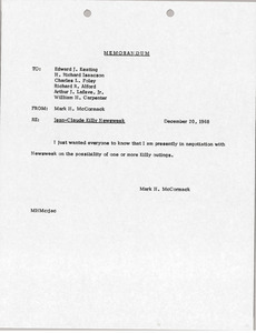 Memorandum from Mark H. McCormack to Edward J. Keating, H. Richard Isaacson, Charles L. Foley, Richard R. Alford, Arthur J. Lafave and William H. Carpenter