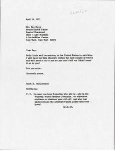 Letter from Mark H. McCormack to Ray Cave