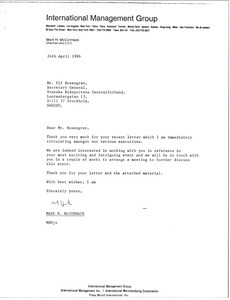 Letter from Mark H. McCormack to Ulf Rosengren