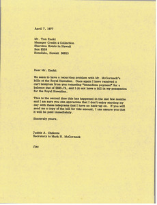 Letter from Judy A. Chilcote to Tom Enoki