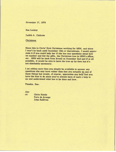 Memorandum from Judy A. Chilcote to Sue Lackey