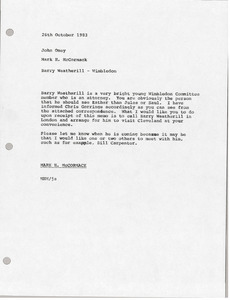 Memorandum from Mark H. McCormack to John Oney