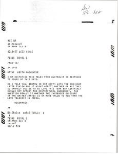 Telex prinotuts from Mark H. McCormack to Keith MacKenzie