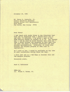 Letter from Mark H. McCormack to Harry W. Easterly Jr.