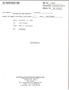 Fax from Mark H. McCormack to John Webber