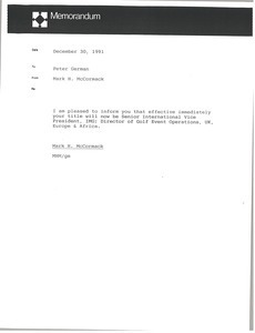 Memorandum from Mark H. McCormack to Peter German