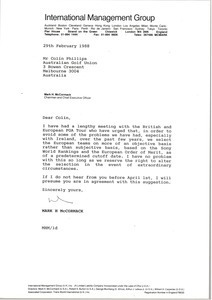 Letter from Mark H. McCormack to Colin Phillips