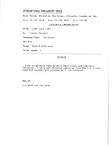 Fax from Mark H. McCormack to Fumiko Matsuki