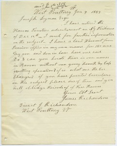 Letter from James Richardson to Joseph Lyman