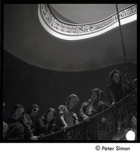Antiwar protesters occupying University Hall, Harvard (?):occupiers on the stairway