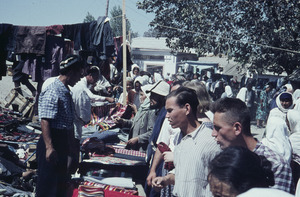 Men's clothing seller at a market