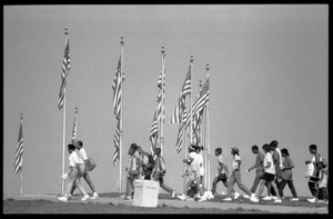 People file past an array of American flags, 25th Anniversary of the March on Washington