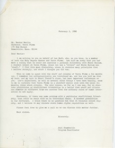 Letter from Judi Chamberlin to Hector Merlin