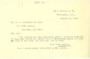 Letter from Lewis Doby to W. E. B. Du Bois
