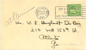 Note from Cyril Clemens to W. E. B. Du Bois