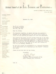 Letter from National Council of the Arts, Sciences and Professions to W. E. B. Du Bois