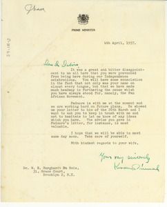 Letter from Kwame Nkrumah to W. E. B. Du Bois