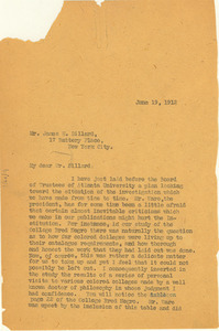 Letter from W. E. B. Du Bois to James H. Dillard