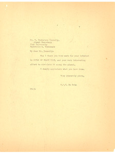 Letter from W. E. B. Du Bois to Fisk University Alumni Association