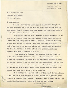 Letter from Edythe Dorsey to Yolande Du Bois