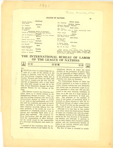 The International Bureau of Labor of the League of Nations