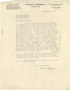 Letter from Myron W. Adams to W. E. B. Du Bois