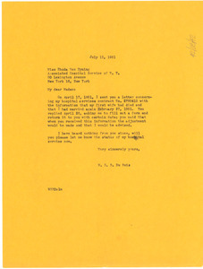 Letter from W. E. B. Du Bois to Associated Hospital Service of New York