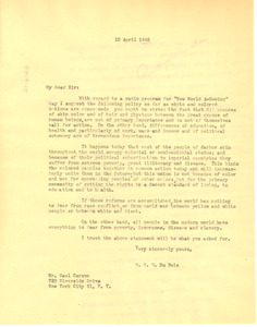 Letter from W. E. B. Du Bois to Saul Carson