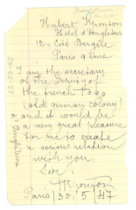 Letter from Hubert Kyronton to W. E. B. Du Bois