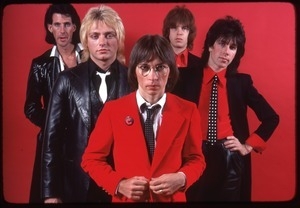 The Cars, photo shoot for Candy-O: (from left) Ric Ocasek, Benjamin Orr, Greg Hawkes, Elliot Easton, and David Robinson