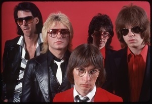 The Cars, photo shoot for Candy-O: (from left) Ric Ocasek, Benjamin Orr, Greg Hawkes, David Robinson, and Elliot Easton