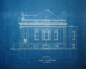 Griswold Memorial Library: blueprints of side elevation by McLean & Wright Architects