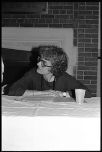 Catherine R. Stimpson, listening to a speaker at the 10th anniversary celebrations of Women's Studies at UMass Amherst
