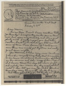 V-mail from Harold D. Langland to Maurice H. Langland