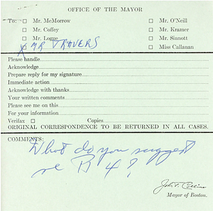 John H. O'Neill memo to Executive Secretary James A. Travers