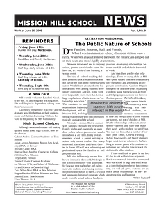 Mission Hill School newsletter, June 16, 2005