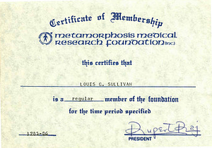 Lou Sullivan's Metamorphosis Membership Certificate (1985-1986)