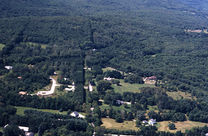 Aerial color image of Bulkley Street and Forest Road Development at intersection with Northwest Hill Road. False Color Infrared/True Color Project.