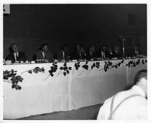 Men sitting at head table at Centennial Baseball Luncheon, 1959