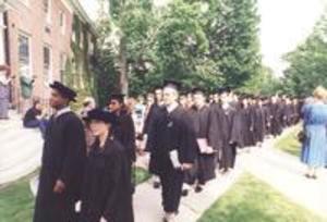 Student marching in the Williams College Commencement parade, 1997