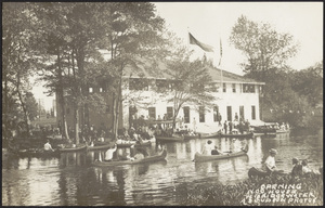 Opening of Nanckatessett Canoe Club House looking southwest across Town River