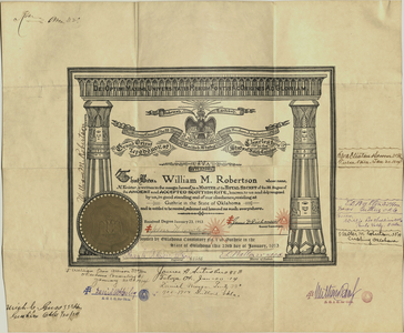 32° certificate issued to William M. Robertson, 1913 January 23