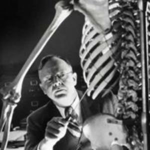 Photographs of Alan Richards Moritz with skeleton, circa 1946.