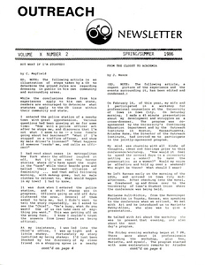 Outreach Newsletter Vol. 10 No. 2 (Spring/Summer 1986)