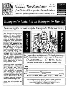 Shhhh!: The Newsletter of the National Transgender Library & Archive, Vol. 2, No. 0 (March, 1995)