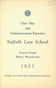 1927 Suffolk University Law School commencement program (cover)