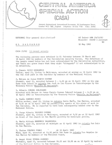 Report from Central America Special Action (CASA) regarding people being detained by Salvadoran security forces, 10 May 1982